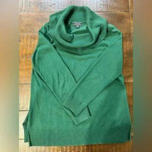 Land’s End MP Medium PETITE Cowlneck sweater Emerald Hunter green cotton (C4)